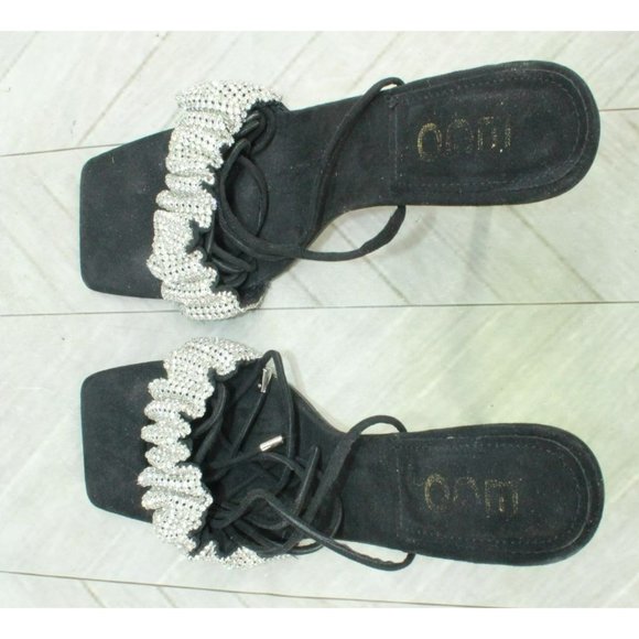 Ego Black Suede Slip On Lace Up Open Toe Casual Heeled Sandals Size 11 - Picture 7 of 8